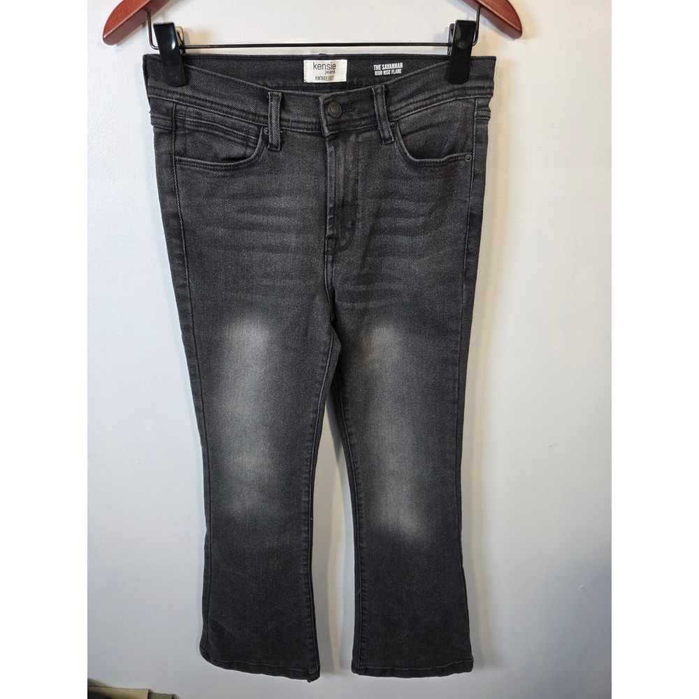 Kensie Jeans The Savannah High Rise Flare Washed Black Denim 2/26 Vintage Luxe